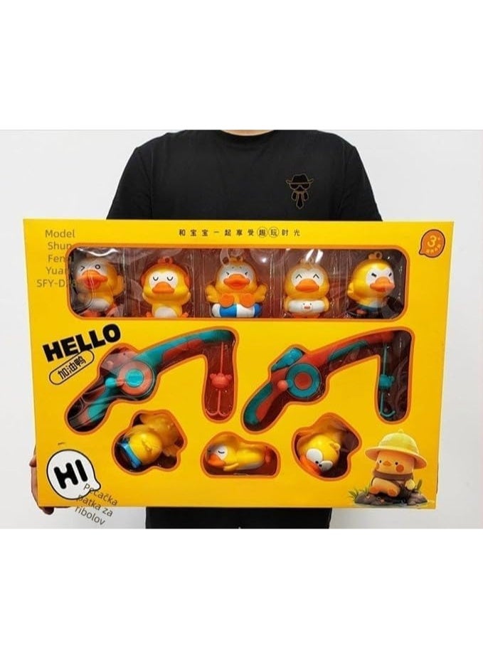 Duck Family Magnetic Fishing Toy Set for Kids, 50x35cm | 8 Piece Set, Ages 3 and Above, 2 Fishing Rods, 5 Duck Figures, Bath & Play Toy - Image 1