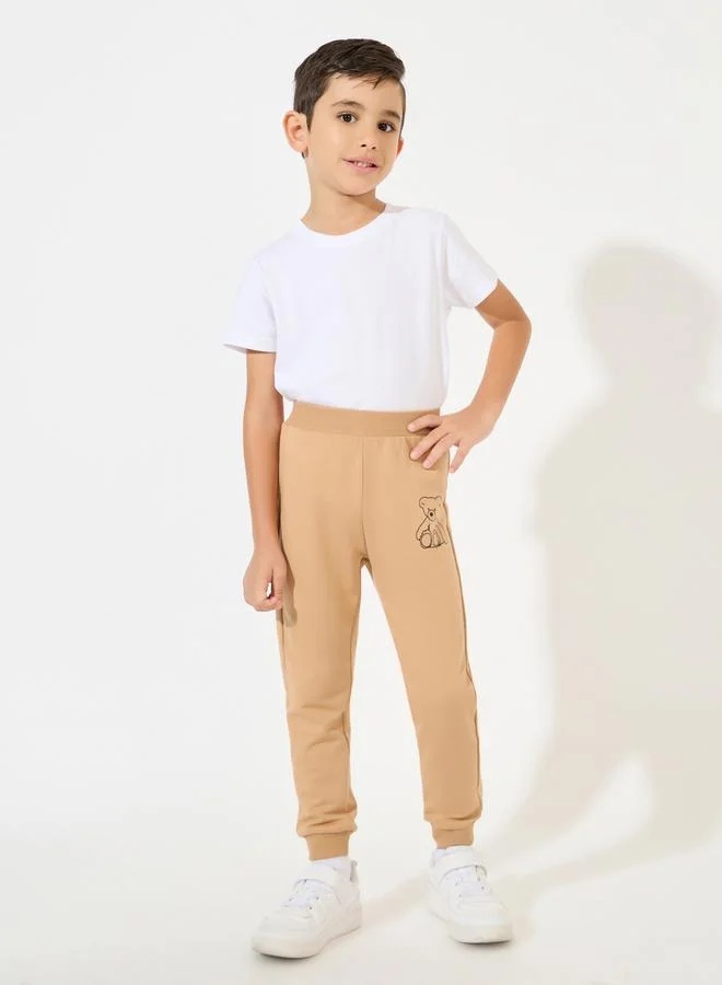 Styli Bear Print Elastic Waistband Joggers