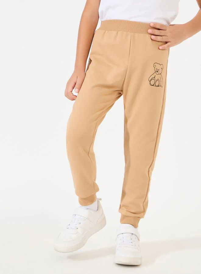Styli Bear Print Elastic Waistband Joggers