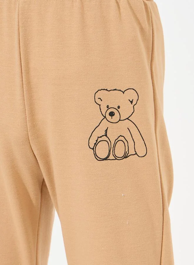 Styli Bear Print Elastic Waistband Joggers