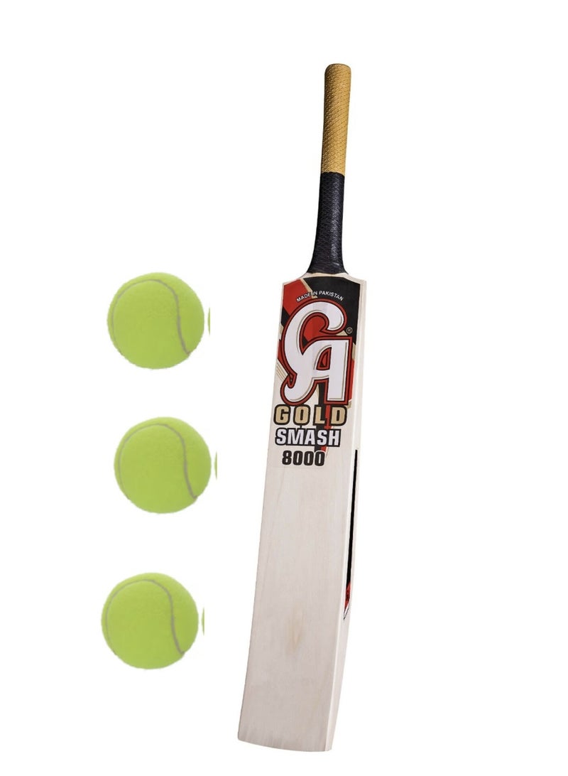 CA Cricket Bat Gold Smash 8000 Premium With 3 Balls Made In Pakistan - Image 1