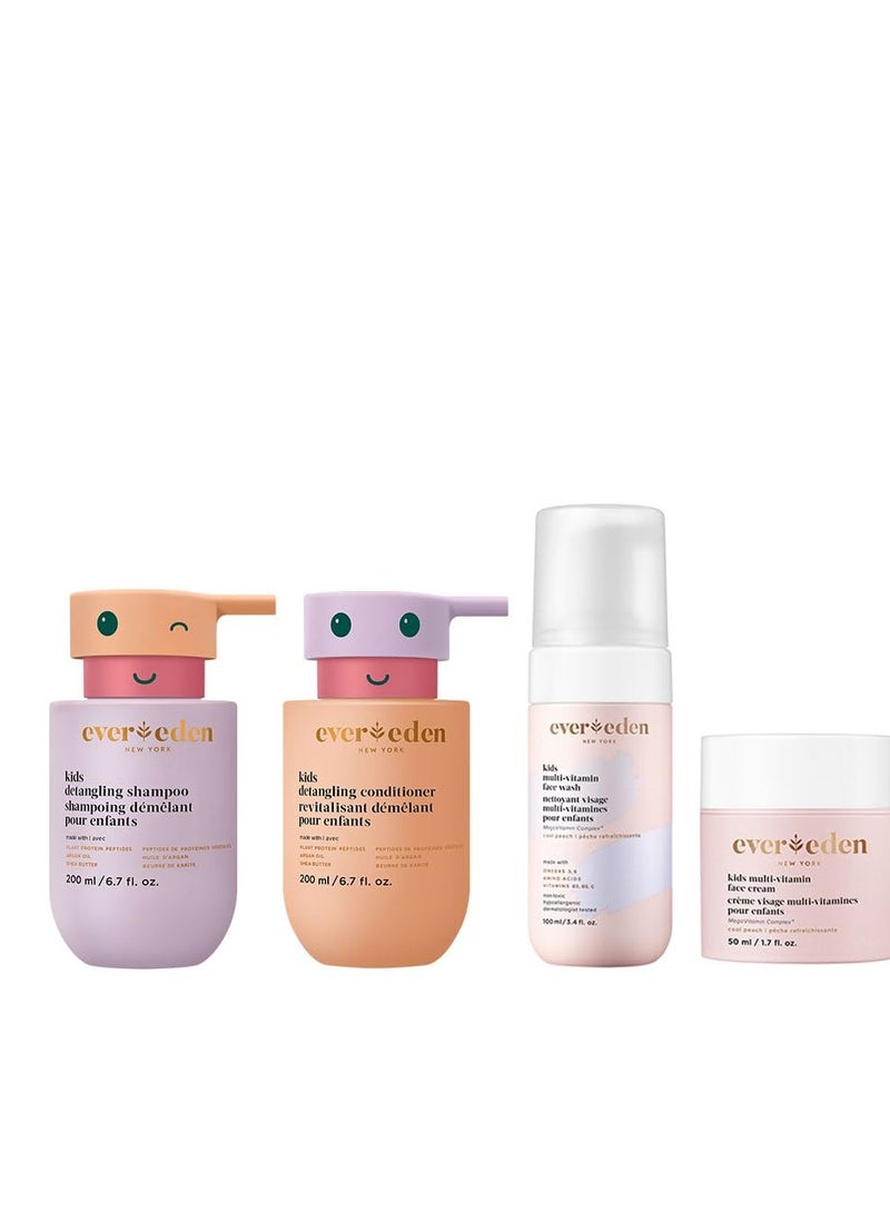 Evereden Evereden Kids Routine Bundle - Detangling Shampoo and Conditioner + Multi-Vitamin Face Wash and Face Cream for Kids 3+  - Image 1