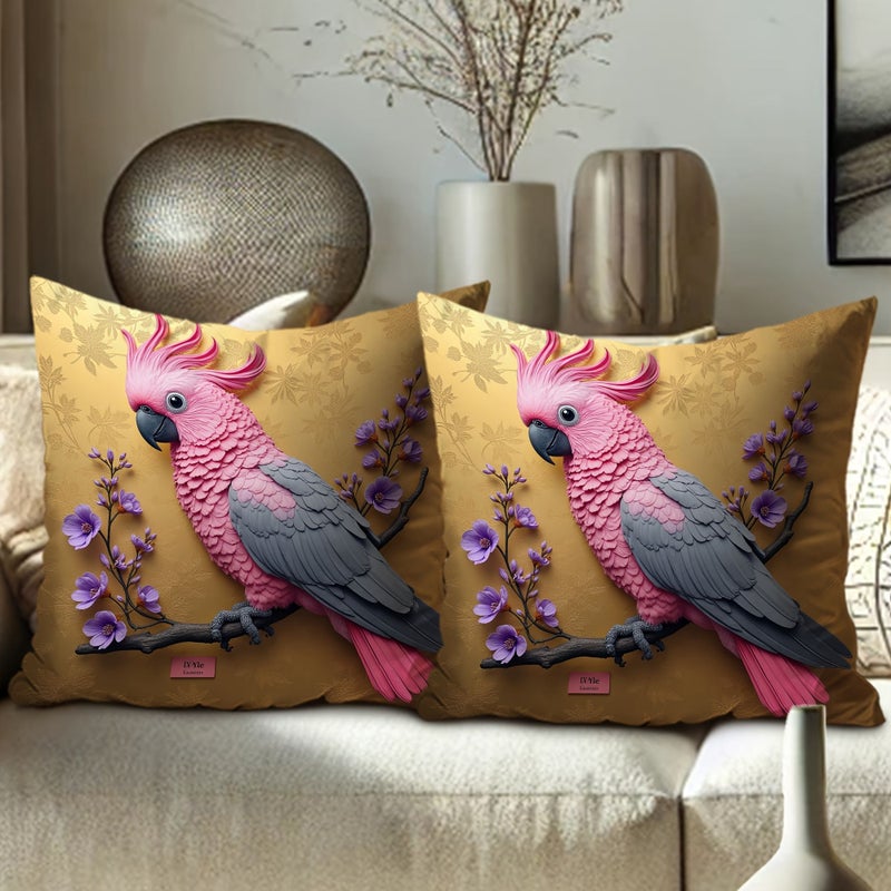 Modern Golden Pink Parrot Throw Pillow Covers 16x16 Inch Washable - Image 2