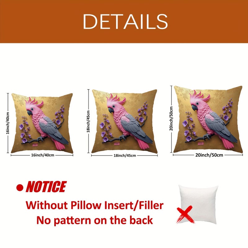 Modern Golden Pink Parrot Throw Pillow Covers 16x16 Inch Washable - Image 4