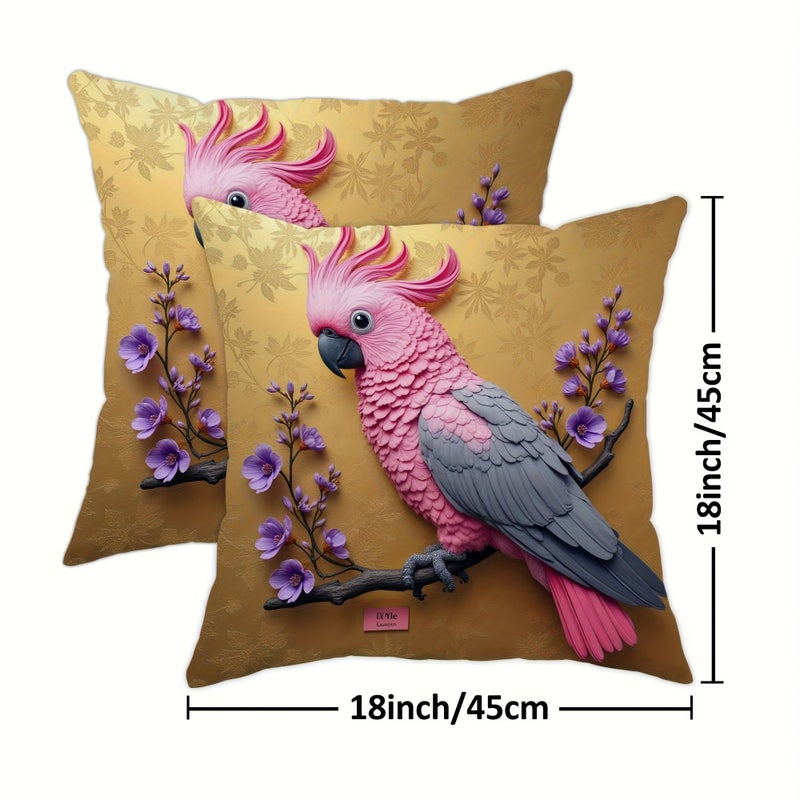 Modern Golden Pink Parrot Throw Pillow Covers 16x16 Inch Washable - Image 3