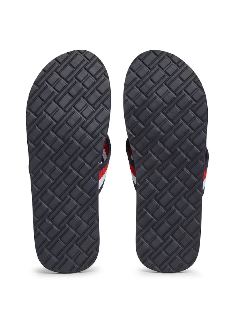 TOMMY HILFIGER Men's Signature Tape Strap Flip-Flops - Polyester, Blue