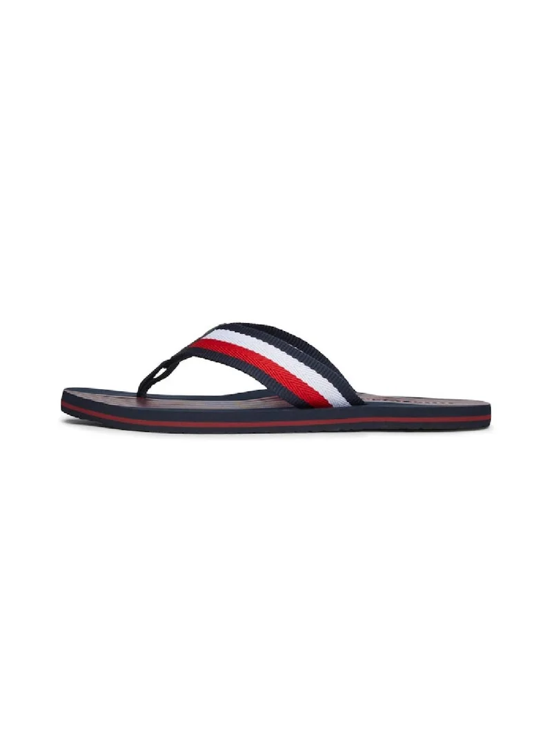 TOMMY HILFIGER Men's Signature Tape Strap Flip-Flops - Polyester, Blue