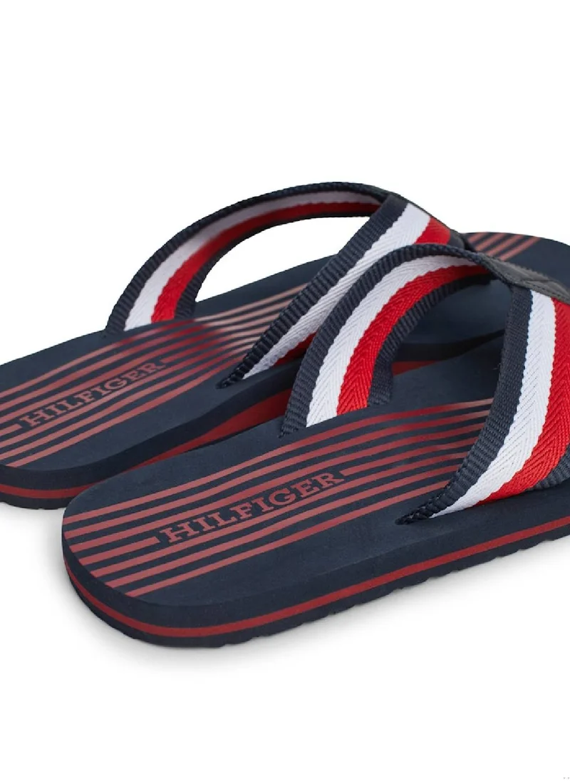 TOMMY HILFIGER Men's Signature Tape Strap Flip-Flops - Polyester, Blue