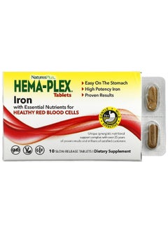 Natures Plus NaturesPlus, Hema-Plex, Iron with Essential Nutrients for Healthy Red Blood Cells , 10 Slow Release Tablets 