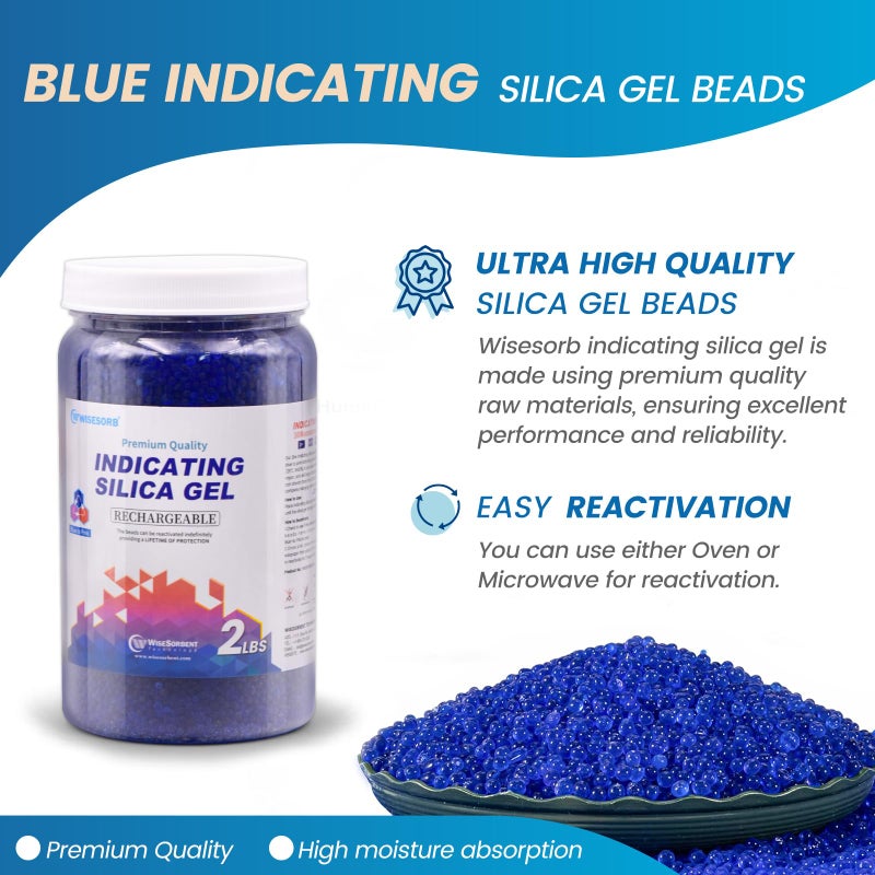 Wisesorb 2 LBS Blue to Pink Indicating Silica Gel Beads, Reusable Silica Gel Desiccant Dehumidifier - Image 2