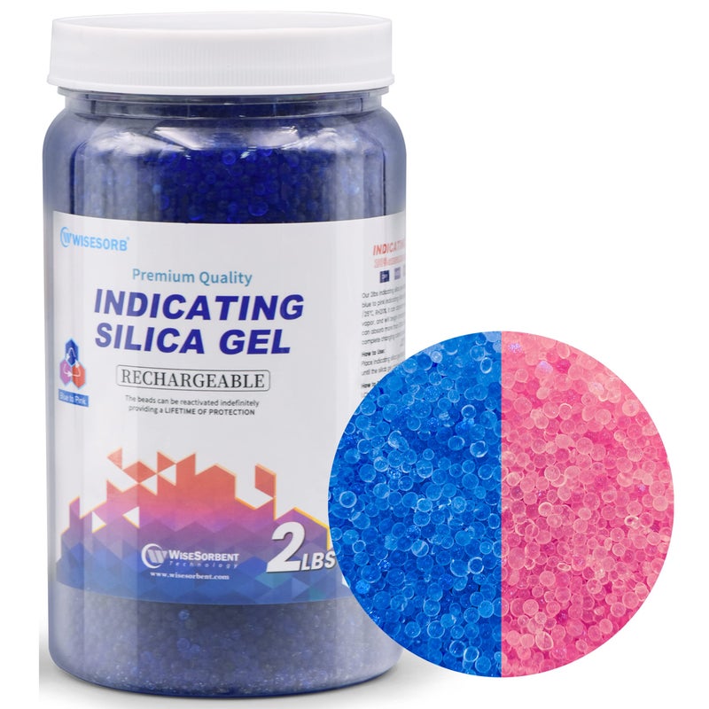 Wisesorb 2 LBS Blue to Pink Indicating Silica Gel Beads, Reusable Silica Gel Desiccant Dehumidifier - Image 1