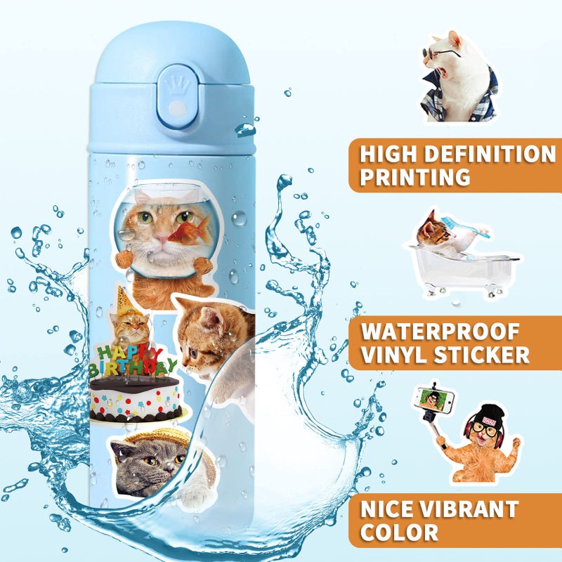 DothRayan Cat Stickers for Kids Teens Girls Adults, 100 Pcs Cute Cat Stickers, Vinyl Waterproof Animal Sticker for Water Bottle, Laptop, Luggage, Phone, Skateboard - Image 4