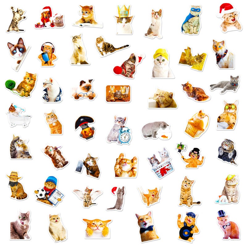 DothRayan Cat Stickers for Kids Teens Girls Adults, 100 Pcs Cute Cat Stickers, Vinyl Waterproof Animal Sticker for Water Bottle, Laptop, Luggage, Phone, Skateboard - Image 3