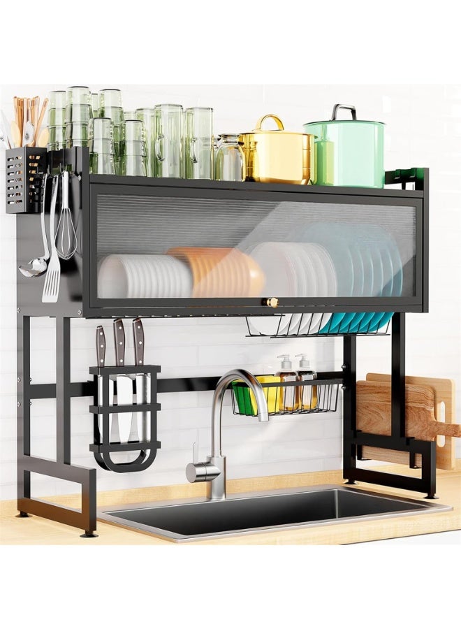 ACPLAY Over Sink Dish Drying Rack 105CM – Expandable 3-Tier Stainless Steel Kitchen Organizer with Protective Cover, Space-Saving Dish Drainer for Plates, Bowls, Glasses & Utensils - Image 1