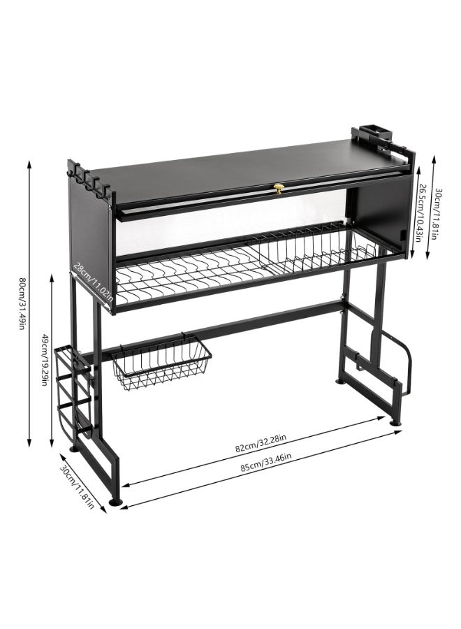 ACPLAY Over Sink Dish Drying Rack 105CM – Expandable 3-Tier Stainless Steel Kitchen Organizer with Protective Cover, Space-Saving Dish Drainer for Plates, Bowls, Glasses & Utensils - Image 3