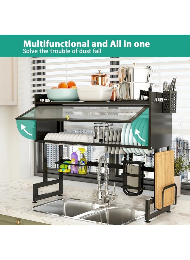 ACPLAY Over Sink Dish Drying Rack 105CM – Expandable 3-Tier Stainless Steel Kitchen Organizer with Protective Cover, Space-Saving Dish Drainer for Plates, Bowls, Glasses & Utensils - Image 2