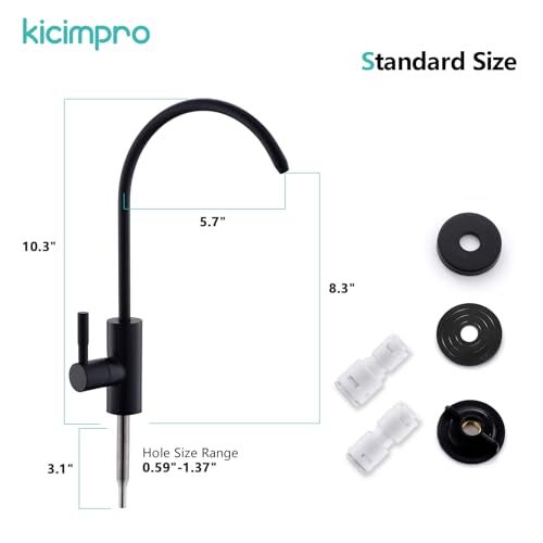 Kicimpro Stainless Steel Matte Black Finish RO Faucet Kitchen Water Filter Faucet for 0.59-1.37 Inches Sink Holes, 10.3 Inches Height Bar Sink Faucet - Image 5