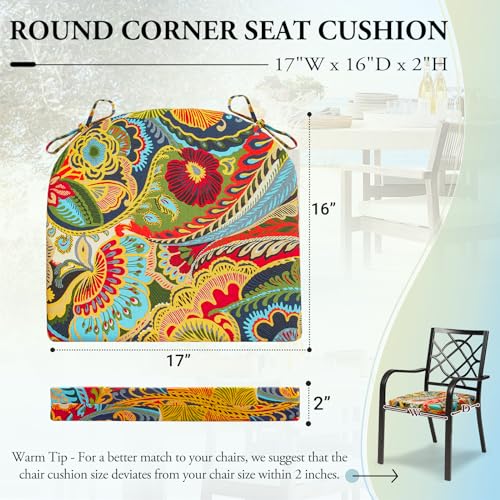 Wellsin Outdoor Chair Cushions for Patio Furniture Patio Chair Cushions Set of 4 Water Resistant Round Corner Outdoor Seat Cushions 17X16X2 Flower - Image 3