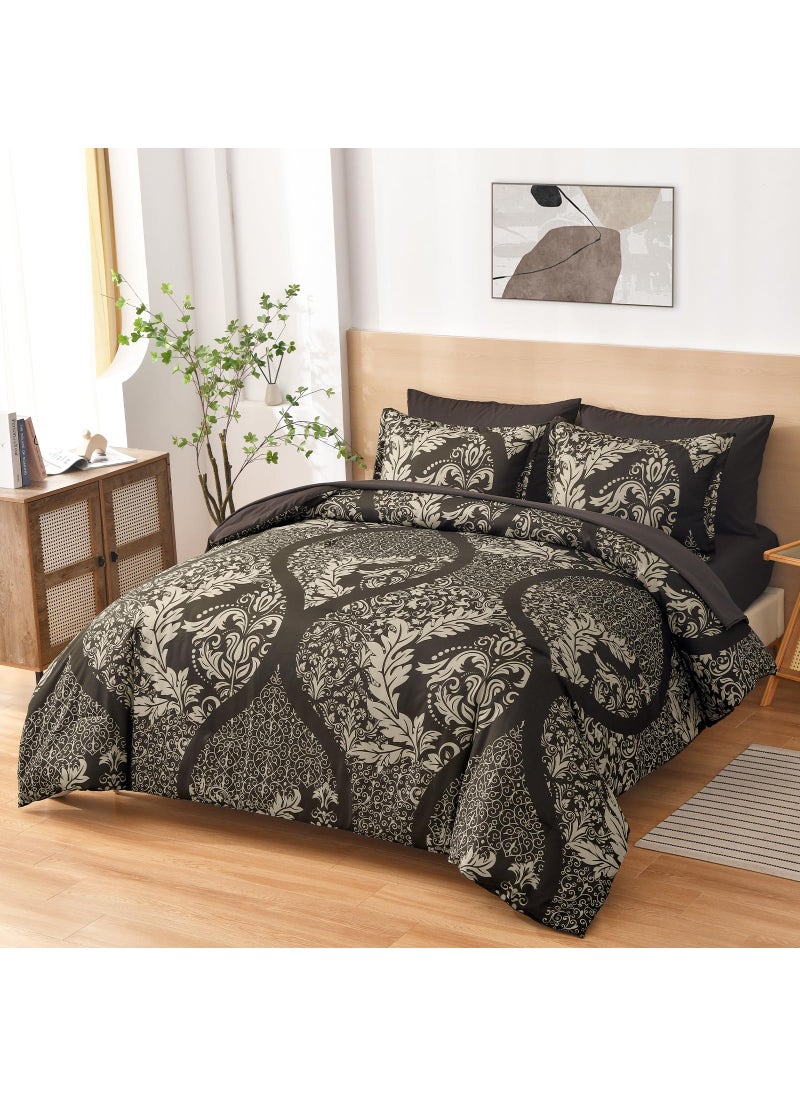 Anibedding Anibedding Brown Comforter Set King Size 7 Pieces Bed in a Bag Bohemian Damask Comforter and Sheet Set  Soft Lightweight Microfiber Bedding Set for All Season (104""x90"")  - Image 2