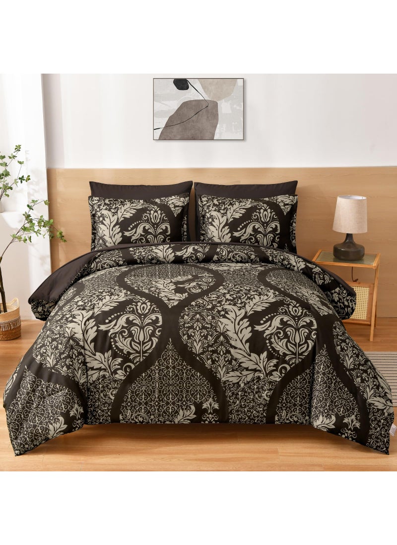 Anibedding Anibedding Brown Comforter Set King Size 7 Pieces Bed in a Bag Bohemian Damask Comforter and Sheet Set  Soft Lightweight Microfiber Bedding Set for All Season (104""x90"")  - Image 1