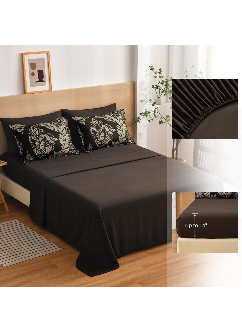 Anibedding Anibedding Brown Comforter Set King Size 7 Pieces Bed in a Bag Bohemian Damask Comforter and Sheet Set  Soft Lightweight Microfiber Bedding Set for All Season (104""x90"")  - Image 4