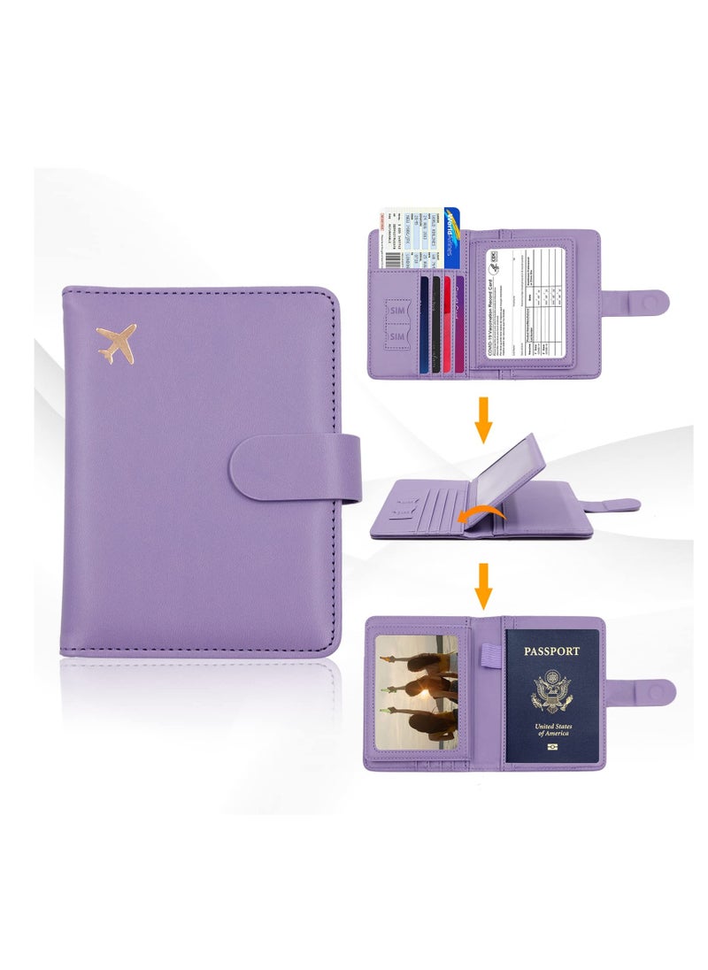 Excefore - Passport Holder, Passport Holder Card Slots, Creative Aircraft Certificate Storage Bag, Cute Passport Cover for Women and Men, Waterproof Rfid Blocking Travel Wallet (Purple) - Image 1