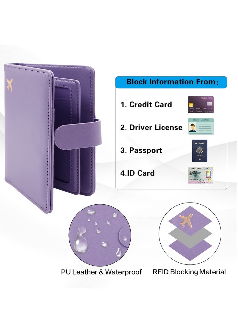 Excefore - Passport Holder, Passport Holder Card Slots, Creative Aircraft Certificate Storage Bag, Cute Passport Cover for Women and Men, Waterproof Rfid Blocking Travel Wallet (Purple) - Image 1
