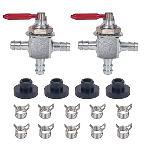 Mikatesi 2Pack Two-Way Cut-Off Fuel Valves Kit Replaces For Scag 2-Way 1/4" Barbs Steel Fuel Oil Gas Petcock in Line Valve 482212, E633347, 1-633347, Husqvarana 539102679 with Hose Clamps - Image 1