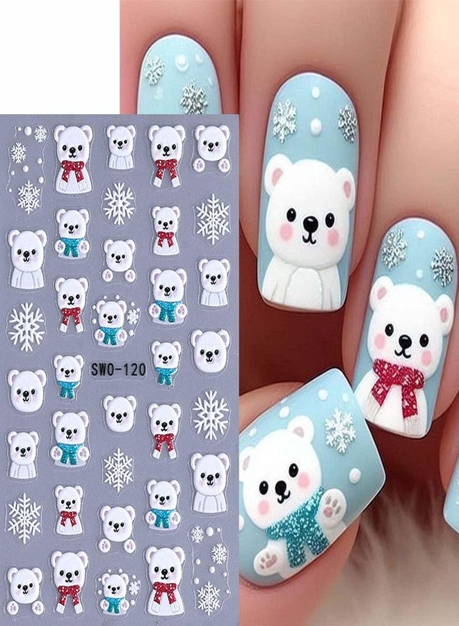 SWEET TREND Christmas Nail Art Stickers Set: 6 Sheets Cute Winter Nail Art Decals with Penguins Snowmen Bears Reindeer Holly Decor Snowflakes & Flowers - DIY Self-Adhesive Nail Wraps for Holiday Gift & Manicure - Image 4