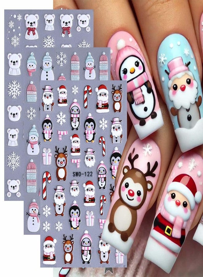 SWEET TREND Christmas Nail Art Stickers Set: 6 Sheets Cute Winter Nail Art Decals with Penguins Snowmen Bears Reindeer Holly Decor Snowflakes & Flowers - DIY Self-Adhesive Nail Wraps for Holiday Gift & Manicure - Image 2