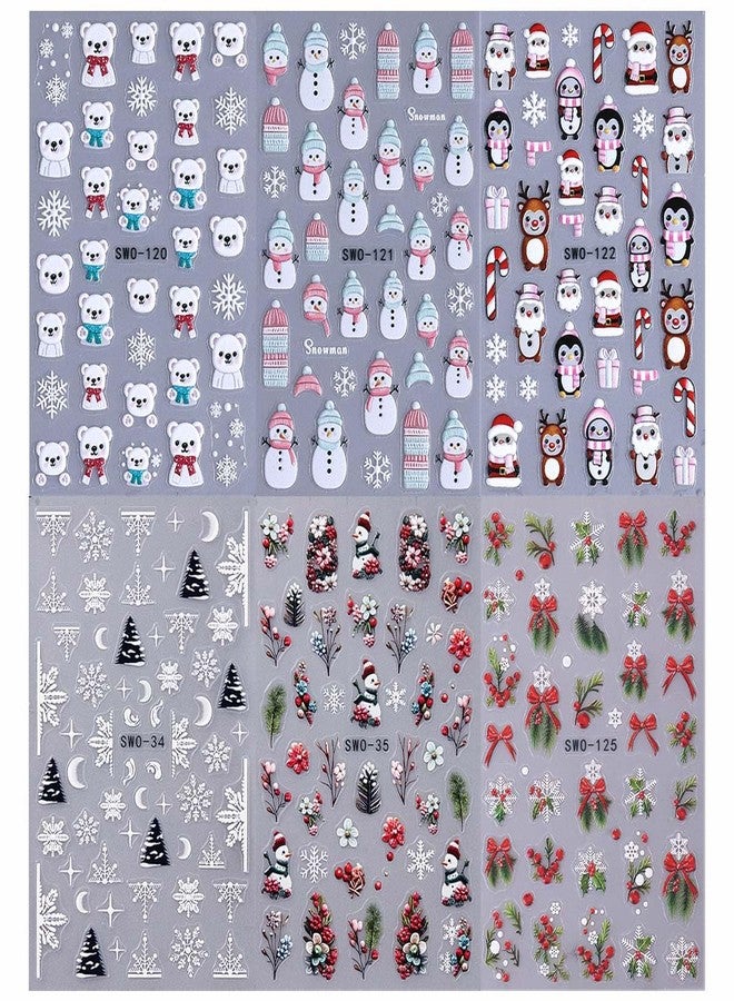 SWEET TREND Christmas Nail Art Stickers Set: 6 Sheets Cute Winter Nail Art Decals with Penguins Snowmen Bears Reindeer Holly Decor Snowflakes & Flowers - DIY Self-Adhesive Nail Wraps for Holiday Gift & Manicure - Image 3