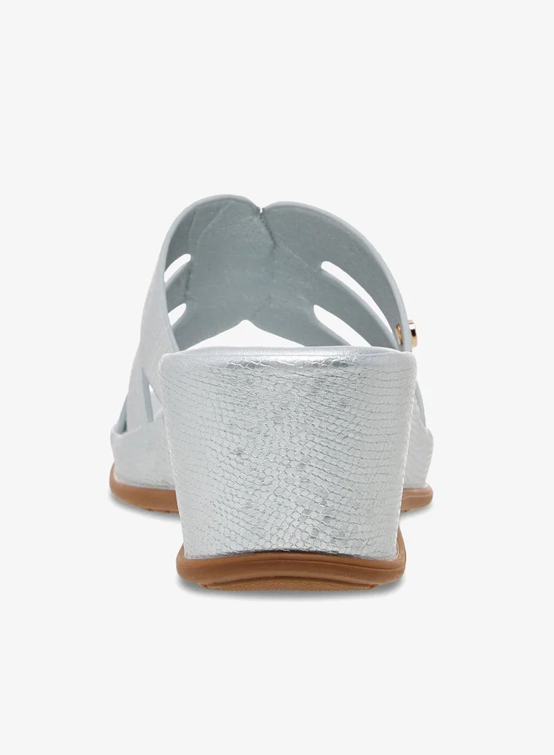 Flora Bella By Shoexpress SILVER Flora Bella Women Slip-On Wedge Sandals for Women | Best Price UAE