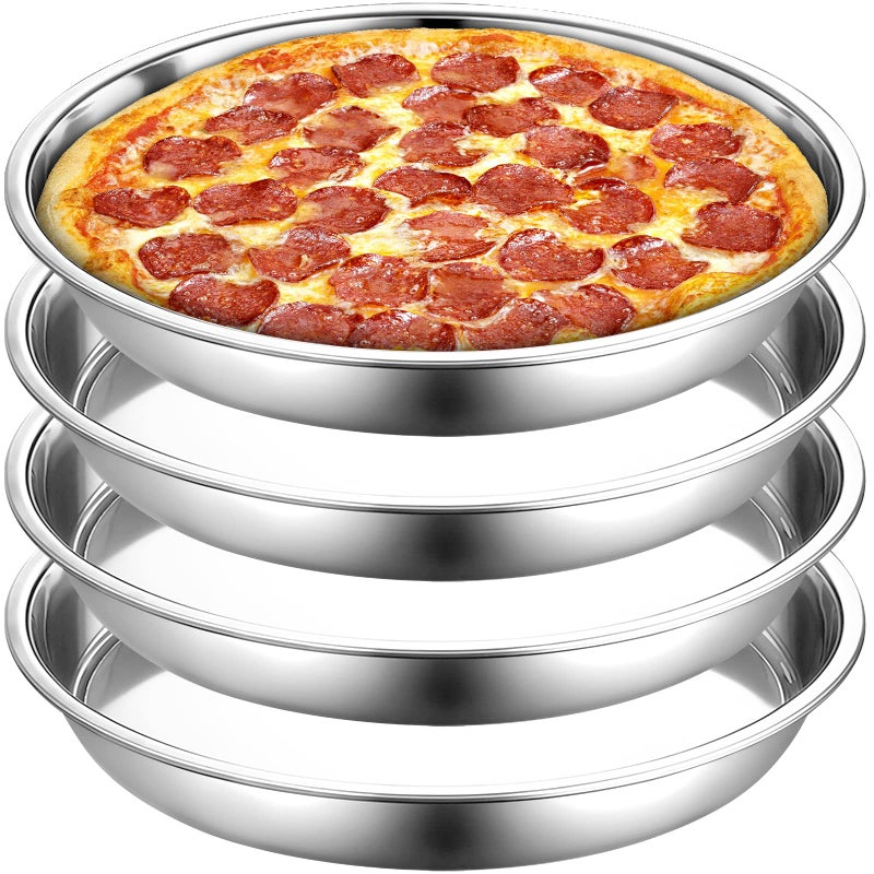 Elsjoy 4 Pack 13 Inch Stainless Steel Pizza Pan Deep Round Baking Pan Large Pizza Baking Tray HeavyDuty Pizza Dish NonStick Baking Sheet for Oven Dishwasher Safe