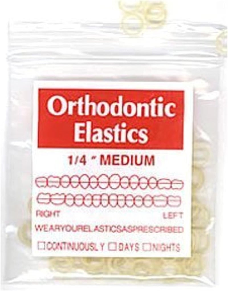 Thompson Orthodontic Elastics Bands, 1/4 Inch, Pack of 100 - Durable and Stretchy Rubber Bands for Braces and Hair Styling - Image 1