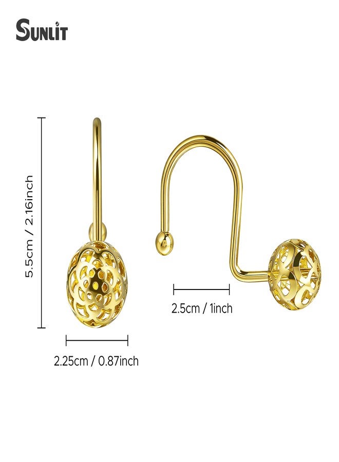 Sunlit Gold Hollow Ball Shower Curtain Hooks, Metal Home Decorative Shower Curtain Rings for Bathroom, Modern Shower Curtain Hangers Bathroom Accessories, Set of 12 - Image 2