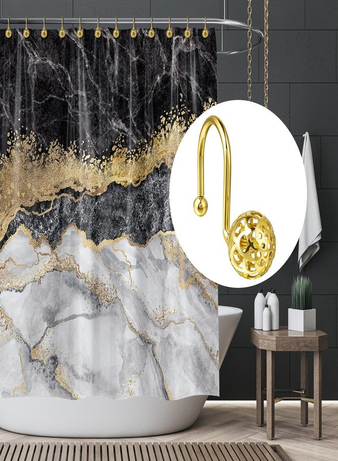 Sunlit Gold Hollow Ball Shower Curtain Hooks, Metal Home Decorative Shower Curtain Rings for Bathroom, Modern Shower Curtain Hangers Bathroom Accessories, Set of 12 - Image 5
