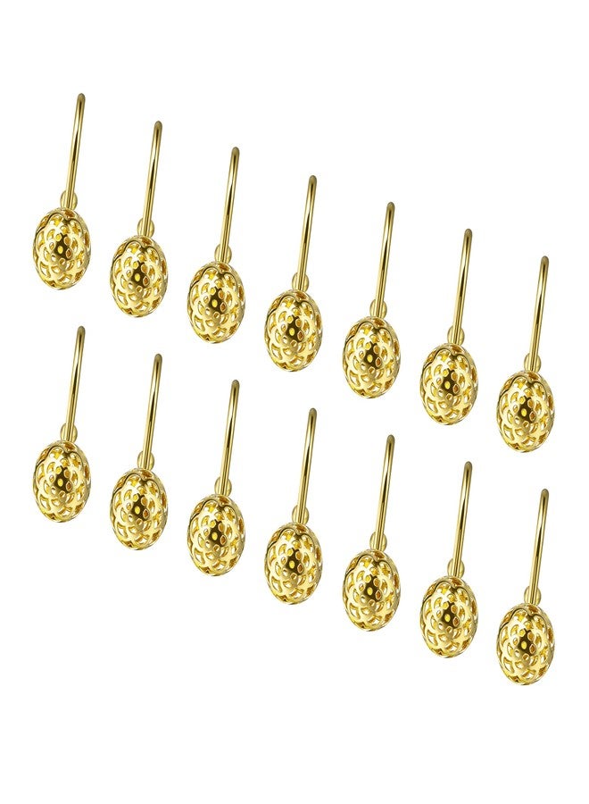 Sunlit Gold Hollow Ball Shower Curtain Hooks, Metal Home Decorative Shower Curtain Rings for Bathroom, Modern Shower Curtain Hangers Bathroom Accessories, Set of 12 - Image 3