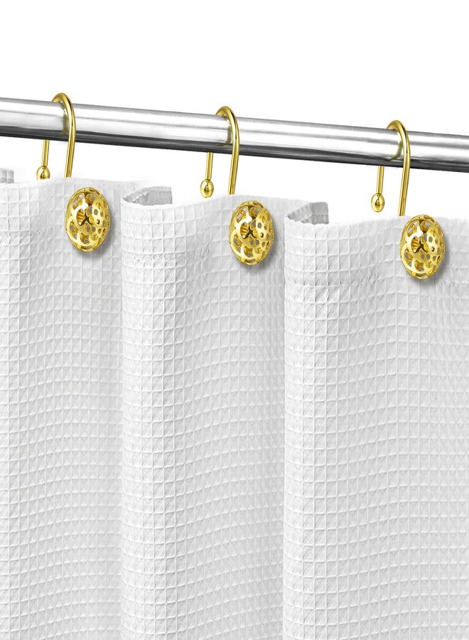 Sunlit Gold Hollow Ball Shower Curtain Hooks, Metal Home Decorative Shower Curtain Rings for Bathroom, Modern Shower Curtain Hangers Bathroom Accessories, Set of 12 - Image 4