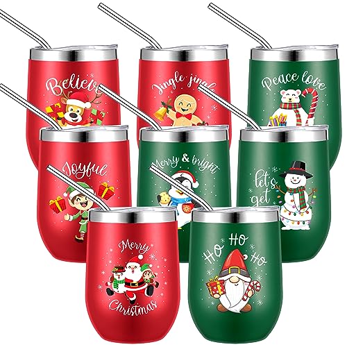 Uiifan 8 Pcs Double Wall Insulated Travel Coffee Mugs 12 oz Stainless Steel Travel Cups with Lid Christmas Mugs Gifts for Coworker Friends Mom - Image 1