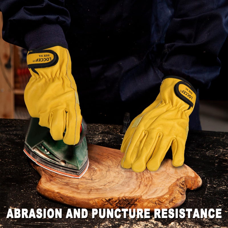 LOCCEF 2 Pairs Leather Work Gloves for Men and Women,Cowhide Leather Gloves Utility Working Gloves (Yellow, 9/L) - Image 5