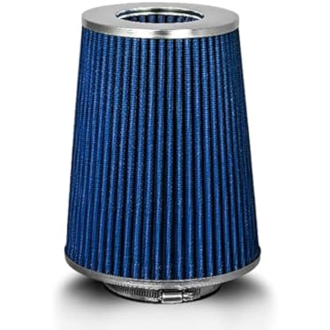 Rtunes Racing BLUE 3.5" 89 mm Inlet Truck Cold Air Intake Cone Replacement Performance Washable Clamp-On Dry Air Filter (8" Tall) - Image 1