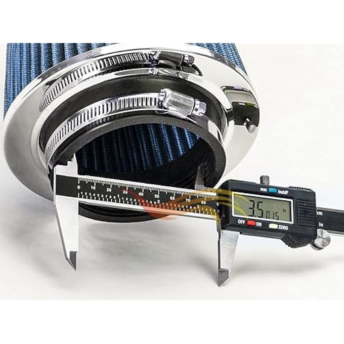 Rtunes Racing BLUE 3.5" 89 mm Inlet Truck Cold Air Intake Cone Replacement Performance Washable Clamp-On Dry Air Filter (8" Tall) - Image 3