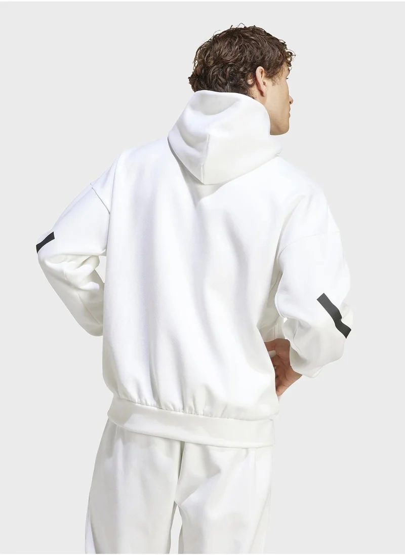 adidas سويت شيرت بغطاء رأس أبيض رجالي