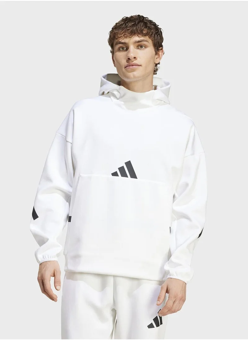 اديداس سويت شيرت بغطاء رأس أبيض رجالي