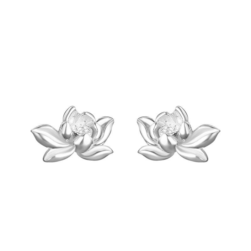 S999 Silver Elegant Lotus Earrings for Women Silver 