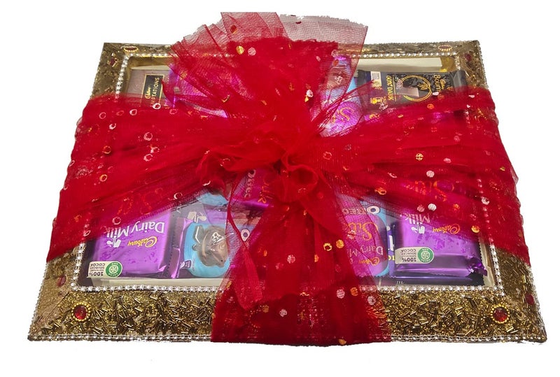 3A Featuretail 42inch Width 5 Mtr Golden Dotted Net Fabric for Decoration, Fruit/Dryfruit/Gift Packing & Trousseau Tray Packing (Red, 5 Meter) - Image 4