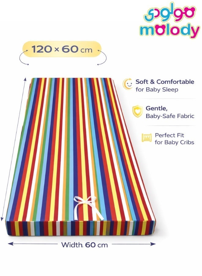 مولودي مرتبة سرير أطفال فاخرة 120×60 سم – سماكة عالية مريحة، غطاء بسوستة قابل للغسل، قماش ناعم وآمن للرضع - Image 2