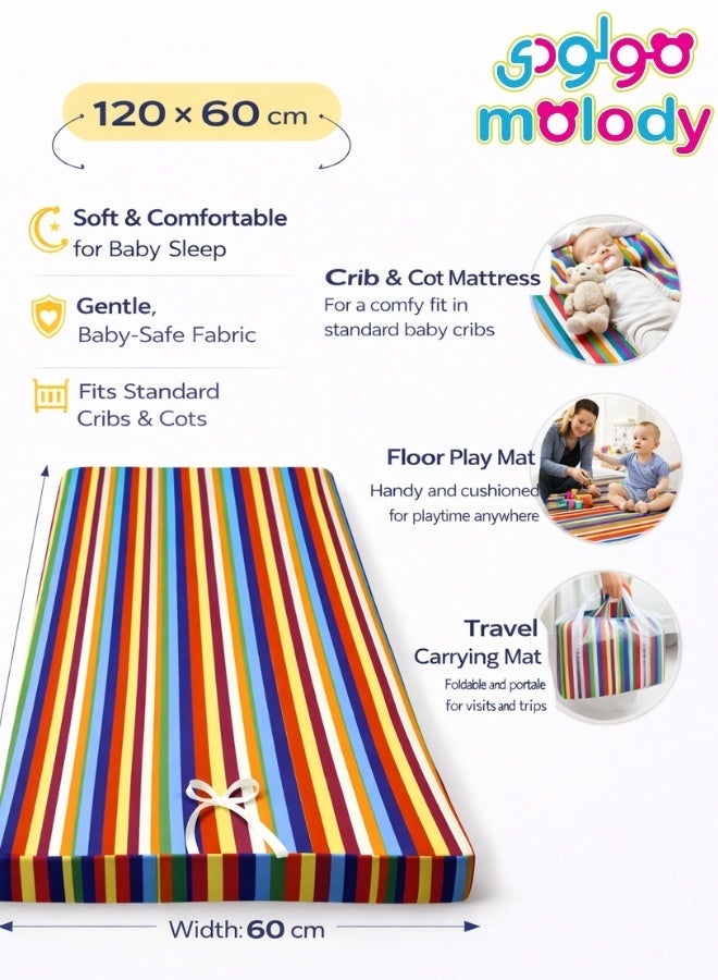 مولودي مرتبة سرير أطفال فاخرة 120×60 سم – سماكة عالية مريحة، غطاء بسوستة قابل للغسل، قماش ناعم وآمن للرضع - Image 3