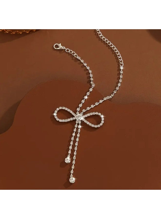 KHAJUL Women's Sparkling Rhinestone Bow Ankle Bracelet,  Elegant Foot Jewelry for Daily Wear - Image 3