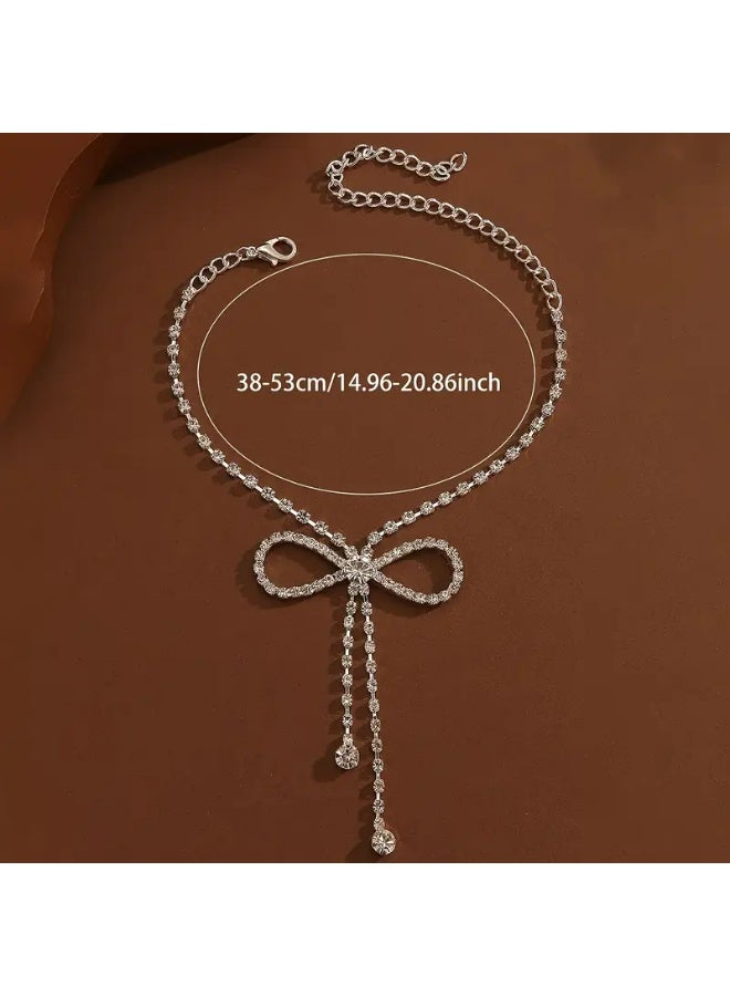 KHAJUL Women's Sparkling Rhinestone Bow Ankle Bracelet,  Elegant Foot Jewelry for Daily Wear - Image 2